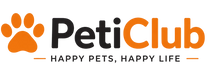 PetiClub logo with an orange paw print and text on a white background