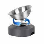 Stainless steel bowl lifted out of its grey non-slip stand